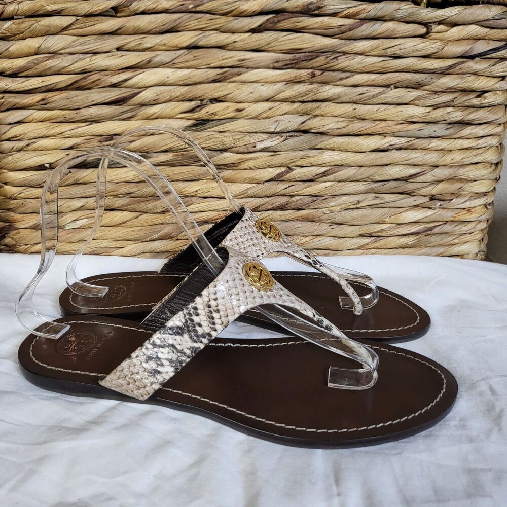 Tory Burch Snakeskin and Brown Sandals